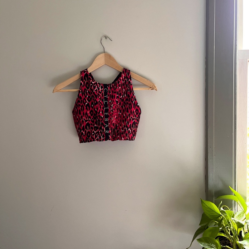 Cyclebar Red and Black Leopard Print Top